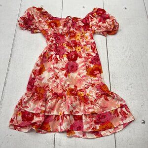 Shein Red Orange Floral Off The Shoulder Ruffle A-Line Dress Women's Size M NEW